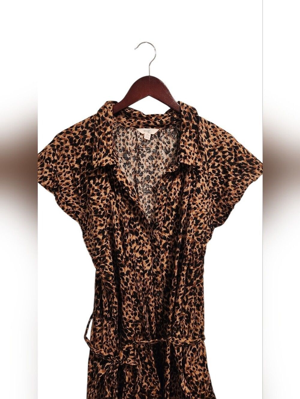 Terra & Sky Plus Size 2X Leopard Print Flutter Sleeve Tie Waist Dress - Picture 2 of 6
